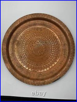 15.5 Antique Hand Tooled Middle Eastern engraved copper dish plate Persian