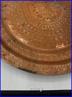 15.5 Antique Hand Tooled Middle Eastern engraved copper dish plate Persian