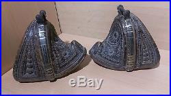16# Old Antique Islamic / Ottoman / Persian Carved Horse Wood Stirrups Iron