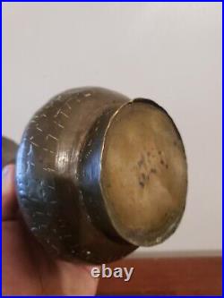 1800's Antique Middle Eastern Hand Hammered Brass Vase With Animal Scene