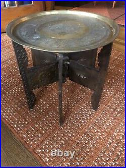 18D Brass Carved Wood Folding Tray Tea Table Turkey Turkish Morocco Hanging