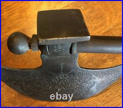18Th/19Th C. Steel South Asian Axe Weapon, Crescentric Etching/Silver Kaftgari