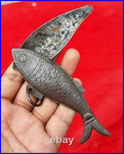 18c Antique Islamic Ottomon Indo Persian Poison Kohl Keeping Fish Shape Iron Box