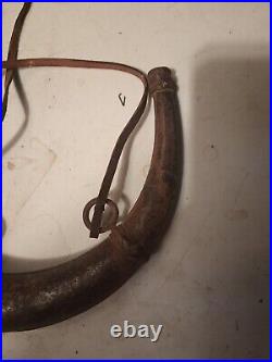 18th 19th Century Moroccan Powder Horn With Decorated Steel Fittings