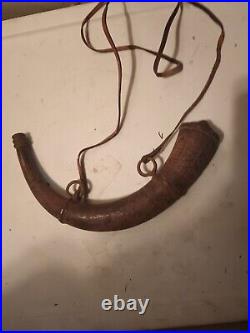 18th 19th Century Moroccan Powder Horn With Decorated Steel Fittings