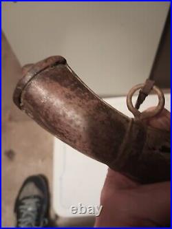 18th 19th Century Moroccan Powder Horn With Decorated Steel Fittings