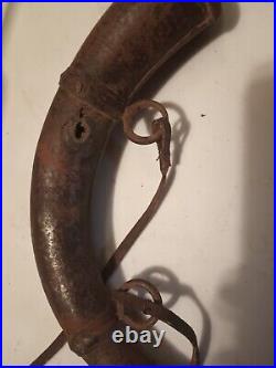 18th 19th Century Moroccan Powder Horn With Decorated Steel Fittings