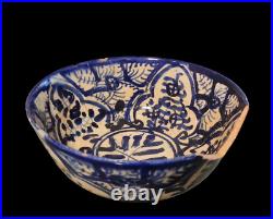 18th C, Islamic Persian Safavid Blue on White Glazed White Siliceous Bowl