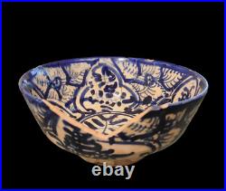 18th C, Islamic Persian Safavid Blue on White Glazed White Siliceous Bowl