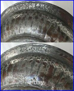 18thC Antique Middle Eastern Armenian Ottoman Copper Bowl Tray Armenia, Signed