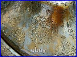 19 Antique Persian Silvered Copper Cloche Dome Serving Platter Mamluk Cairoware