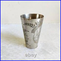 19c Vintage Islamic Calligraphy Kalma Mosque Carved Tumbler Brass Collectible