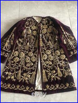 19th ANTIQUE OTTOMAN TURKISH GOLD METALLIC HAND EMBROIDERED LONG JACKET