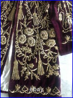 19th ANTIQUE OTTOMAN TURKISH GOLD METALLIC HAND EMBROIDERED LONG JACKET