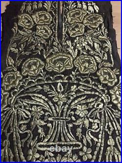 19th C ANTIQUE OTTOMAN TURKISH GOLD METALLIC HAND EMBROIDERED PANEL 127cm