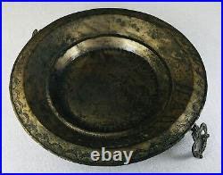 19th C Antique Middle Eastern Copper Bowl Tray Hammered Handled Engraved 14 Di