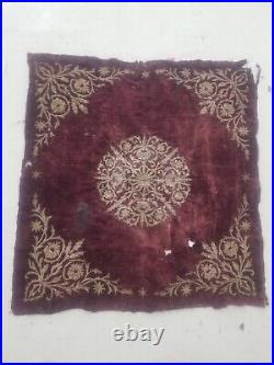 19th C Antique Ottoman Gold Metallic Hand Embroidered Velvet Panel 84x80cms