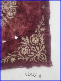 19th C Antique Ottoman Gold Metallic Hand Embroidered Velvet Panel 84x80cms