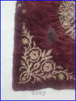 19th C Antique Ottoman Gold Metallic Hand Embroidered Velvet Panel 84x80cms