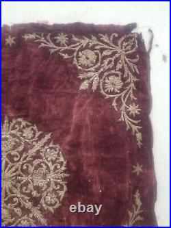 19th C Antique Ottoman Gold Metallic Hand Embroidered Velvet Panel 84x80cms