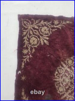 19th C Antique Ottoman Gold Metallic Hand Embroidered Velvet Panel 84x80cms