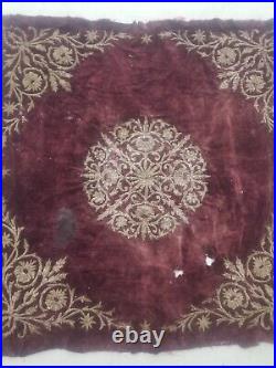 19th C Antique Ottoman Gold Metallic Hand Embroidered Velvet Panel 84x80cms