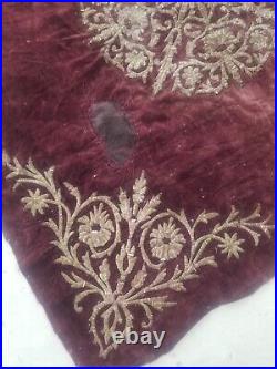 19th C Antique Ottoman Gold Metallic Hand Embroidered Velvet Panel 84x80cms