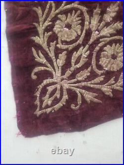 19th C Antique Ottoman Gold Metallic Hand Embroidered Velvet Panel 84x80cms