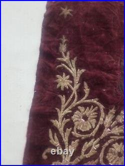 19th C Antique Ottoman Gold Metallic Hand Embroidered Velvet Panel 84x80cms