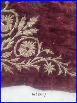 19th C Antique Ottoman Gold Metallic Hand Embroidered Velvet Panel 84x80cms