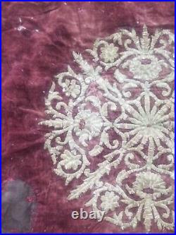 19th C Antique Ottoman Gold Metallic Hand Embroidered Velvet Panel 84x80cms