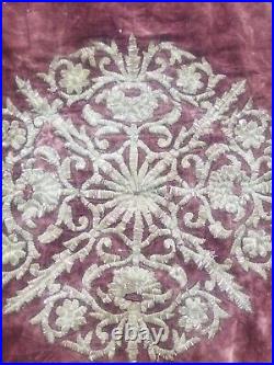 19th C Antique Ottoman Gold Metallic Hand Embroidered Velvet Panel 84x80cms