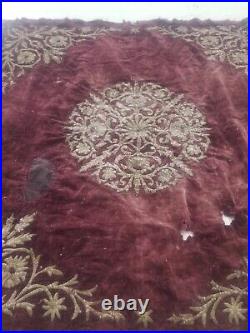 19th C Antique Ottoman Gold Metallic Hand Embroidered Velvet Panel 84x80cms