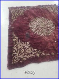 19th C Antique Ottoman Gold Metallic Hand Embroidered Velvet Panel 84x80cms