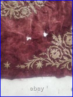 19th C Antique Ottoman Gold Metallic Hand Embroidered Velvet Panel 84x80cms