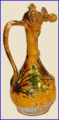 19th C. Large Turkish Canakkale Green-glazed Pottery Ewer