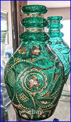 19th Century Bohemian Persian Islamic Cut Glass Enameled Gilt Decanter 10 1/2