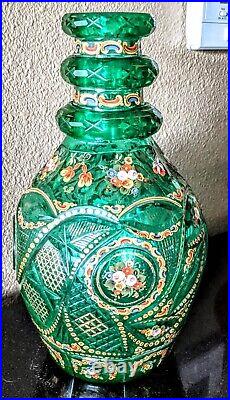 19th Century Bohemian Persian Islamic Cut Glass Enameled Gilt Decanter 10 1/2