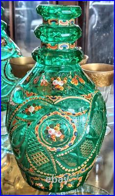 19th Century Bohemian Persian Islamic Cut Glass Enameled Gilt Decanter 10 1/2