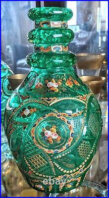 19th Century Bohemian Persian Islamic Cut Glass Enameled Gilt Decanter 10 1/2