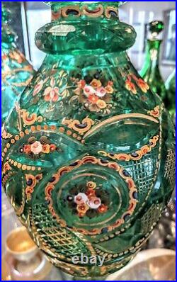 19th Century Bohemian Persian Islamic Cut Glass Enameled Gilt Decanter 10 1/2