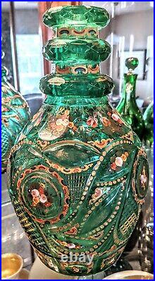 19th Century Bohemian Persian Islamic Cut Glass Enameled Gilt Decanter 10 1/2