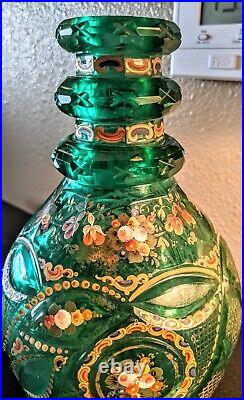 19th Century Bohemian Persian Islamic Cut Glass Enameled Gilt Decanter 10 1/2