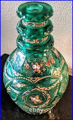 19th Century Bohemian Persian Islamic Cut Glass Enameled Gilt Decanter 10 1/2