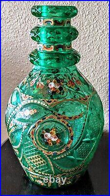 19th Century Bohemian Persian Islamic Cut Glass Enameled Gilt Decanter 10 1/2