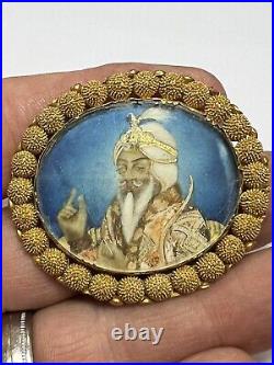 19th Century Brooch Reverse Painting of The Assyrian God Assur Ashur Gold Plate