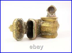 19th c Antique Middle East Brass Qalamdan Scribes Traveling Inkwell Pen Case