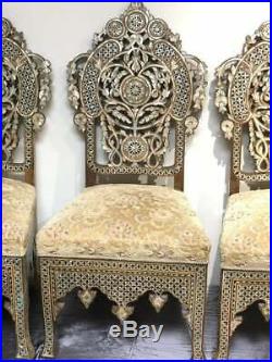 19th century Ottoman Middle Eastern Moorish Mother Of Pearls Wood Chairs. (3)