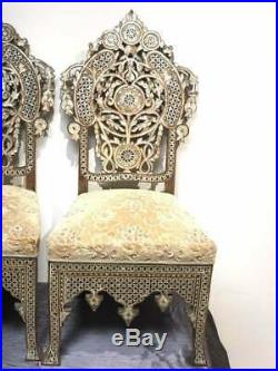 19th century Ottoman Middle Eastern Moorish Mother Of Pearls Wood Chairs. (3)