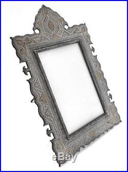 19thC Antique Gold & Silver Koftgari Inlaid Cast Iron Indo Persian Indian Frame